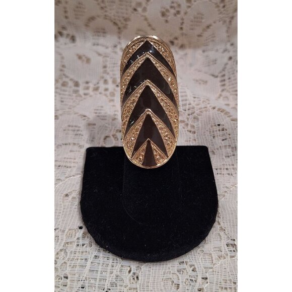 Gold-Tone Chevron Pattern Adjustable Statement Ring-Excellent Used Condition - Picture 1 of 6